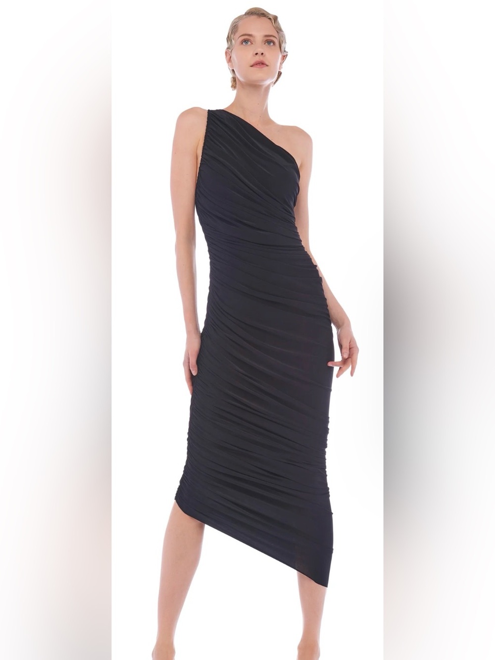 Norma Kamali Diana Gown - Black Ruched Midi Dress - NWOT